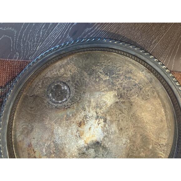 Large Vintage Round Silver Tray 15 inch - Picture 2 of 6